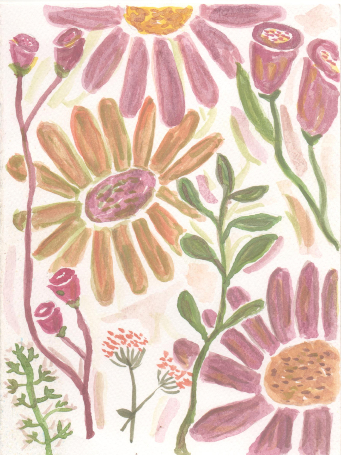 Fundo tons de creme claro e flores roxas e laranas.jpg