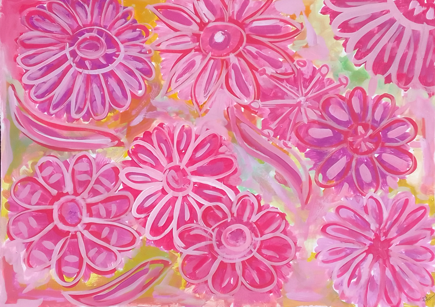 Flores tons de rosas e linhas brancas.jpg